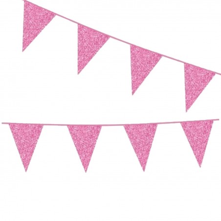 Flaggirlang - Vimpelgirlanger - Flaggirlang | Vimpelgirlang | Vimpel Rosa med Glitter - 6 m. - 1