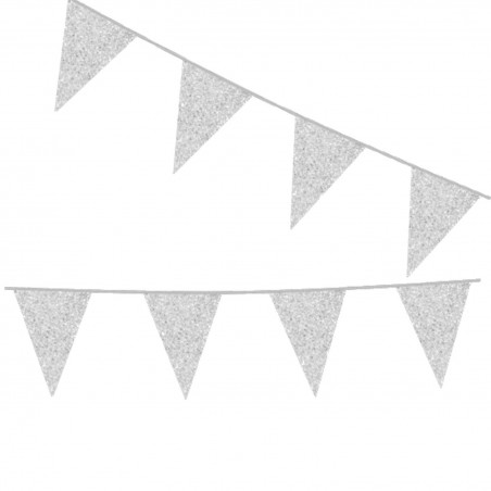 Flaggirlang - Vimpelgirlanger - Flaggirlang | Vimpelgirlang | Vimpel Silver med Glitter - 6 m. - 1