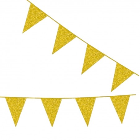 Flaggirlang - Vimpelgirlanger - Flaggirlang | Vimpelgirlang | Vimpel Guld med Glitter - 6 m. - 1