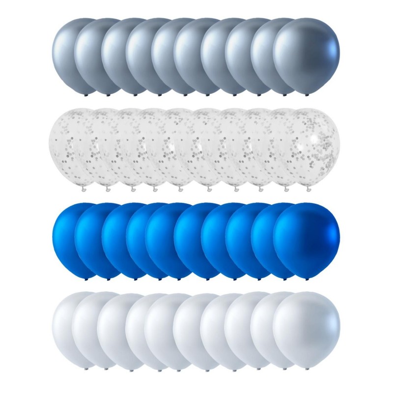 Ballonger - Ballonger 40-pack Silver, Konfetti, Blå Metallic och Vit - 1