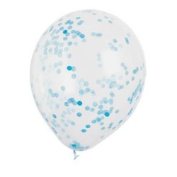 Konfettiballonger med blå konfetti, idealiska för en festlig babyshower.