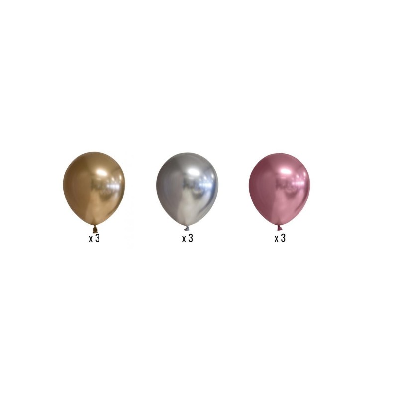 Ballonger - 9-pack Chrome - Guld, silver och Rosa - 30 cm (12") - 3