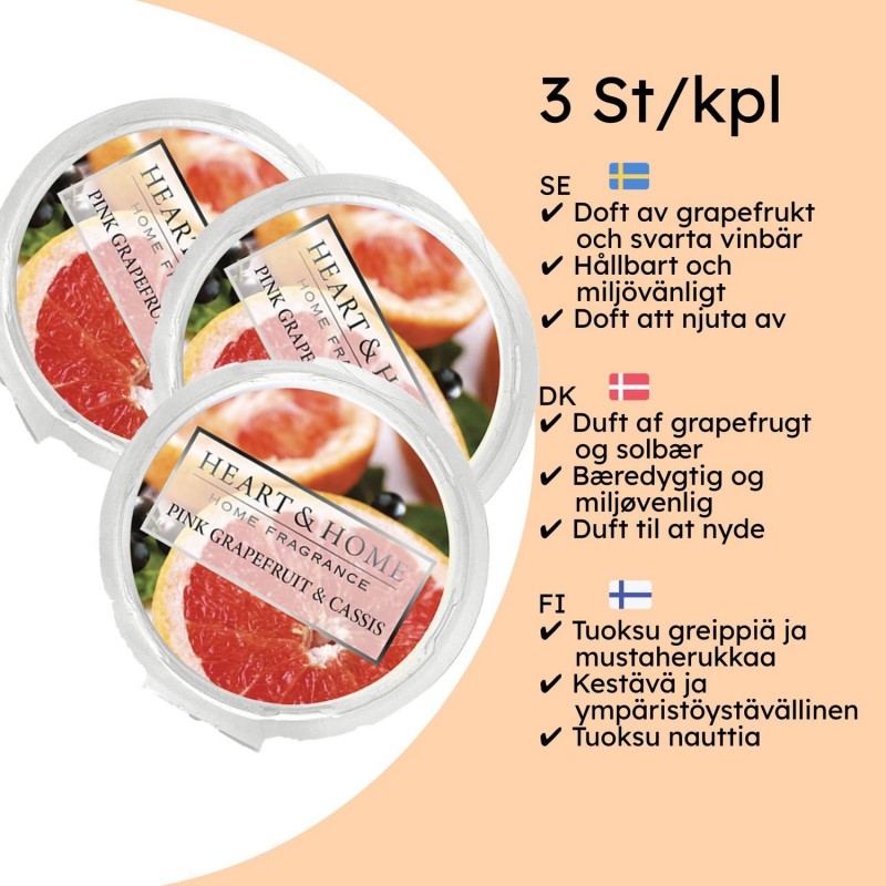 Doftljus, Doftvax och Aromalampor - Doftvax Pink Grapefruit och Cassis Skapa en Mysig och Naturligt Väldoftande Atmosfär 3-pack 