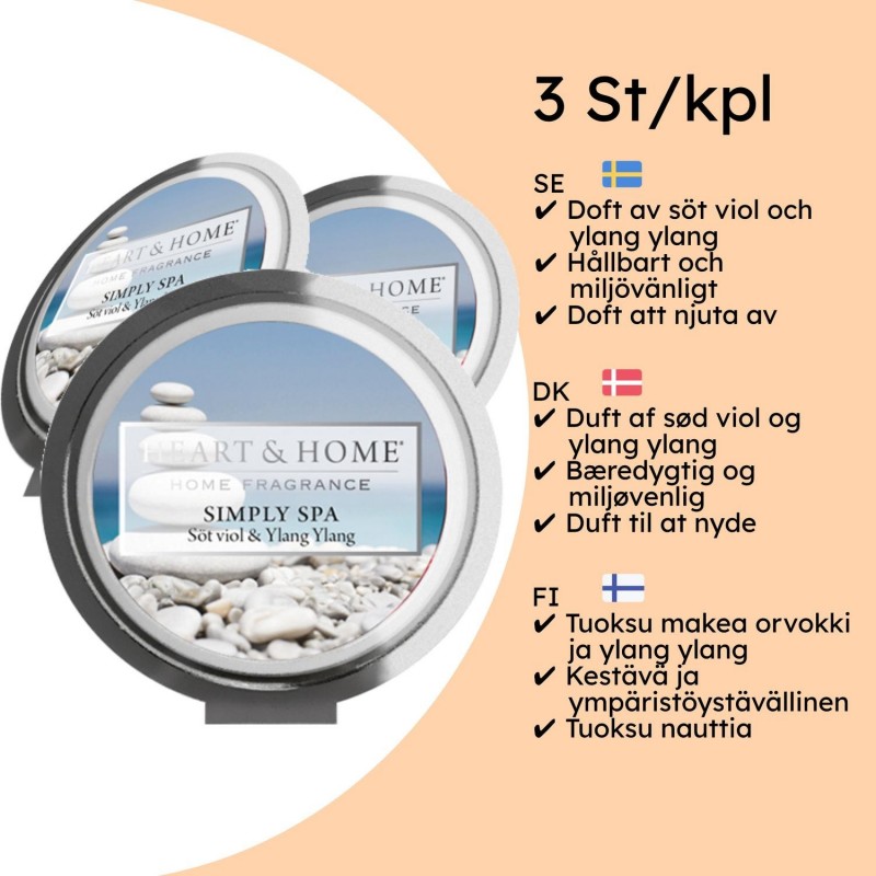 Doftljus, Doftvax och Aromalampor - Doftvax Sojavax Simply Spa Viol, Jasmin och Ylang Ylang - Biologiskt Nedbrytbar och Underbar