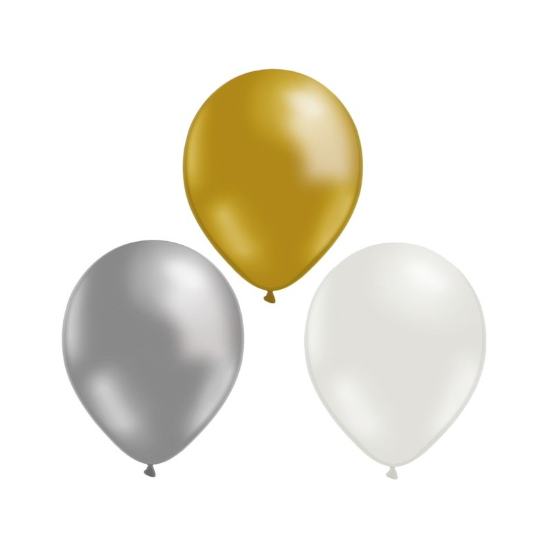 Latexballonger – Färgstarka Val för Alla Dina Festdekorationer - Festballonger 24-pack - Guld, Silver Vit - 1