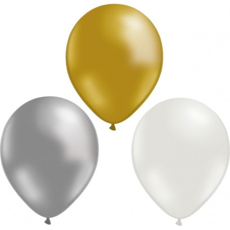 Latexballonger – Färgstarka Val för Alla Dina Festdekorationer - Festballonger 24-pack - Guld, Silver Vit - 1