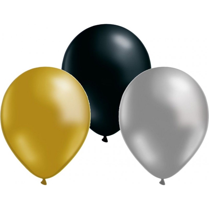 Ballonger - 12-Pack Guld, Silver och Svart 30 cm - 1