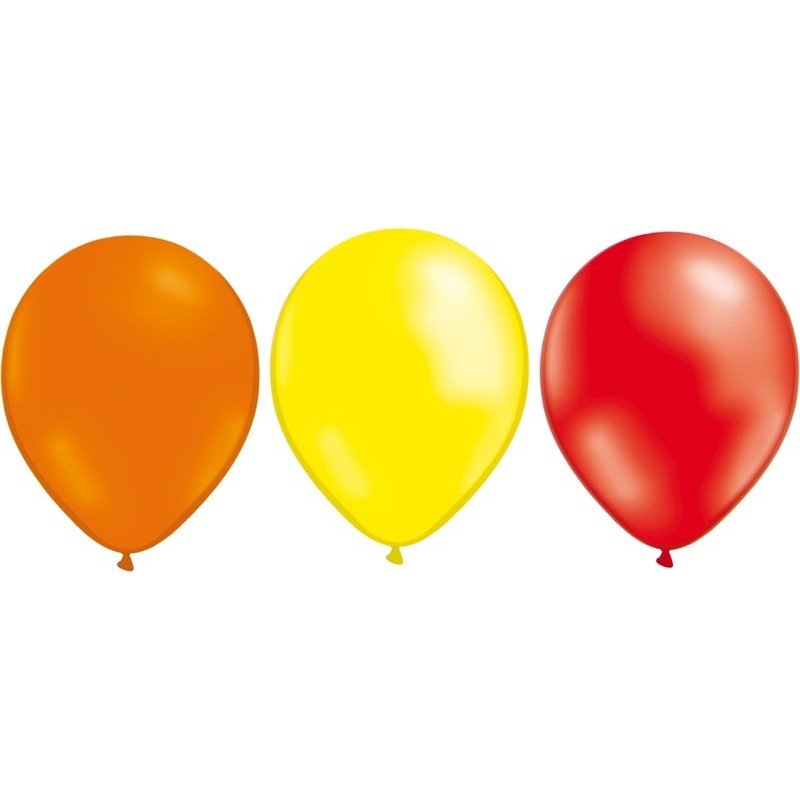 24-pack ballonger i gult, orange och rött, perfekta för festligheter och dekorationer.