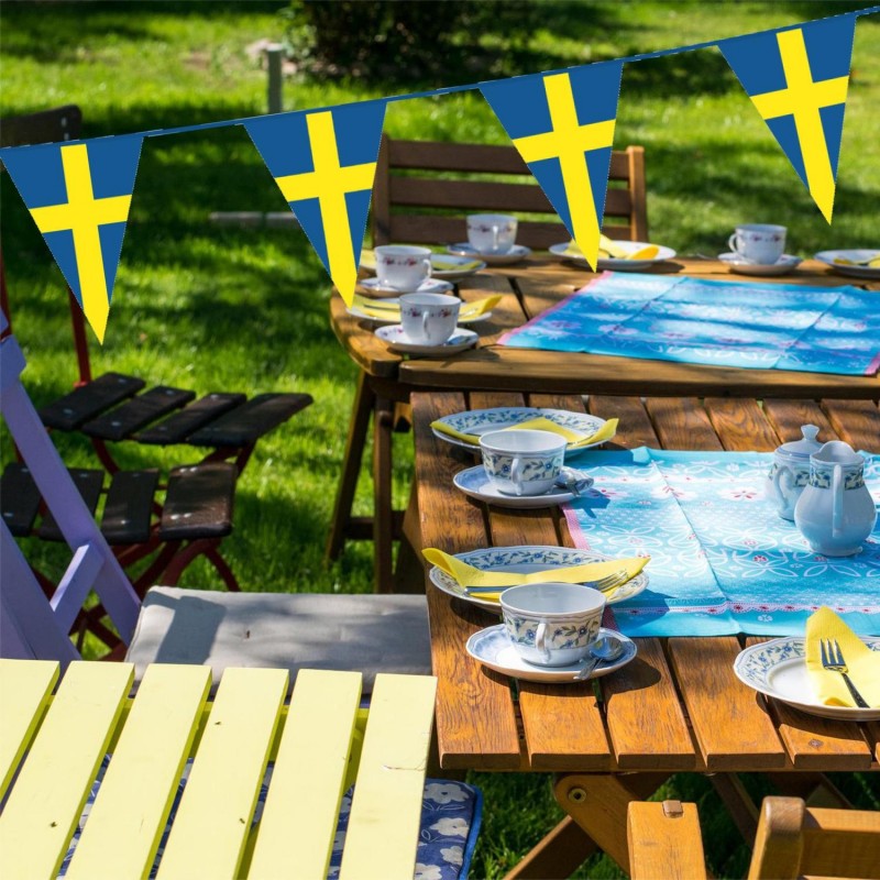 Midsommar - Pynt & Dekorationer - Vimpelgirlang 10m - Gul & Blå Sverige - 4