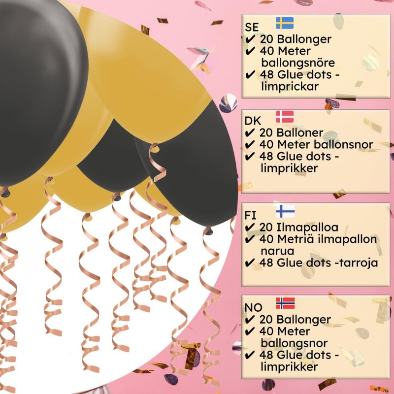 Nyårsdekorationer - Nyårsfest - Takballonger Guld och Svart Ballongkit - 2