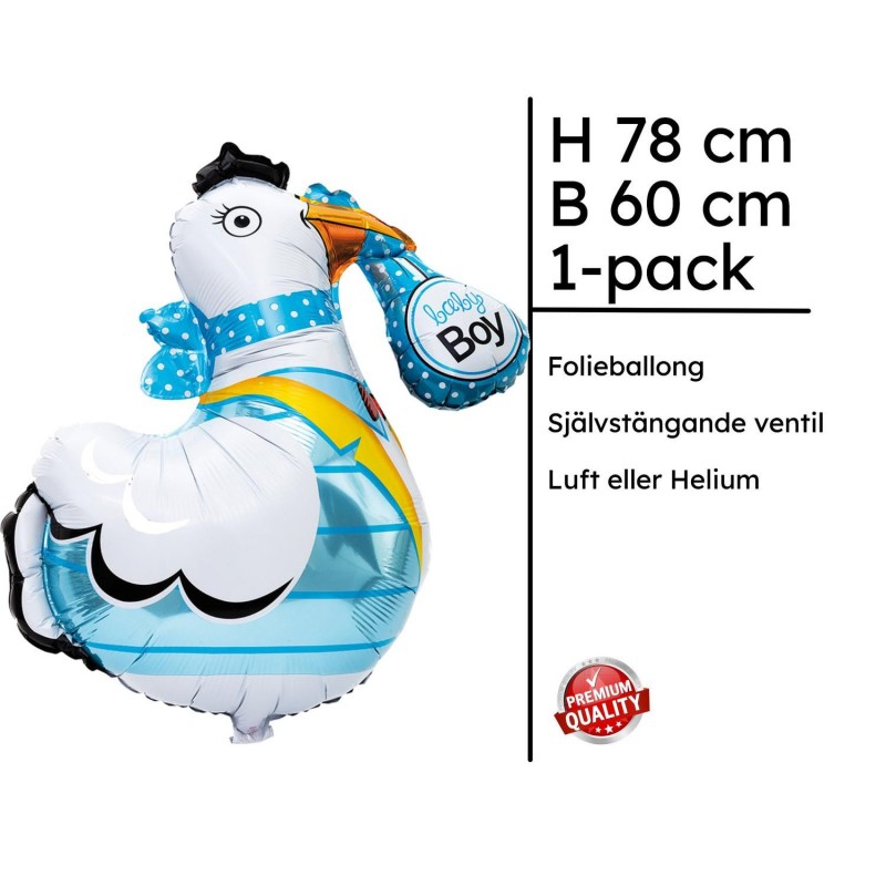 Babyshower - Dekoration - Folieballong 'Baby Boy' Stork 78cm - 2