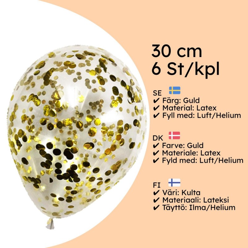 Konfettiballonger – Fyll Ditt Event med Färg och Glädje! - Ballonger med Guldfärgad Konfetti 6-pack - 4