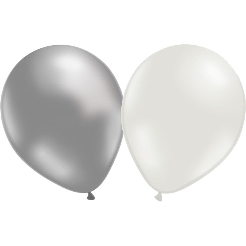 Sassier.se – Din Källa för Festdekorationer och Partytillbehör! - Ballonger blandning Silver och Vit 30 cm 12-pack - 1