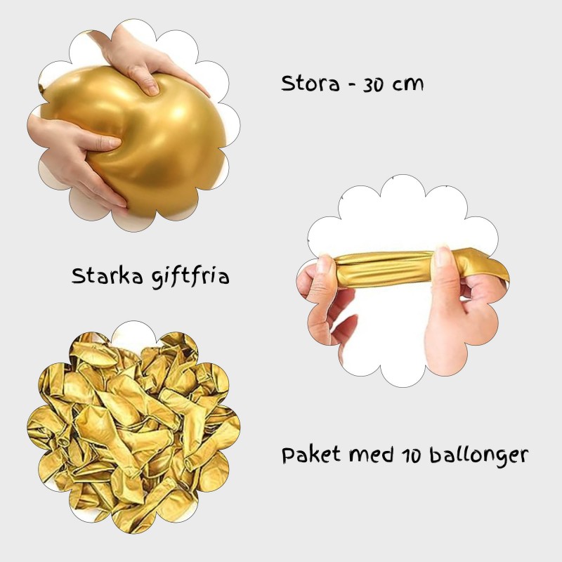 Latexballonger – Färgstarka Val för Alla Dina Festdekorationer - Ballonger Latex Guld Metallic 10-pack 30 cm (12 tum) - 2