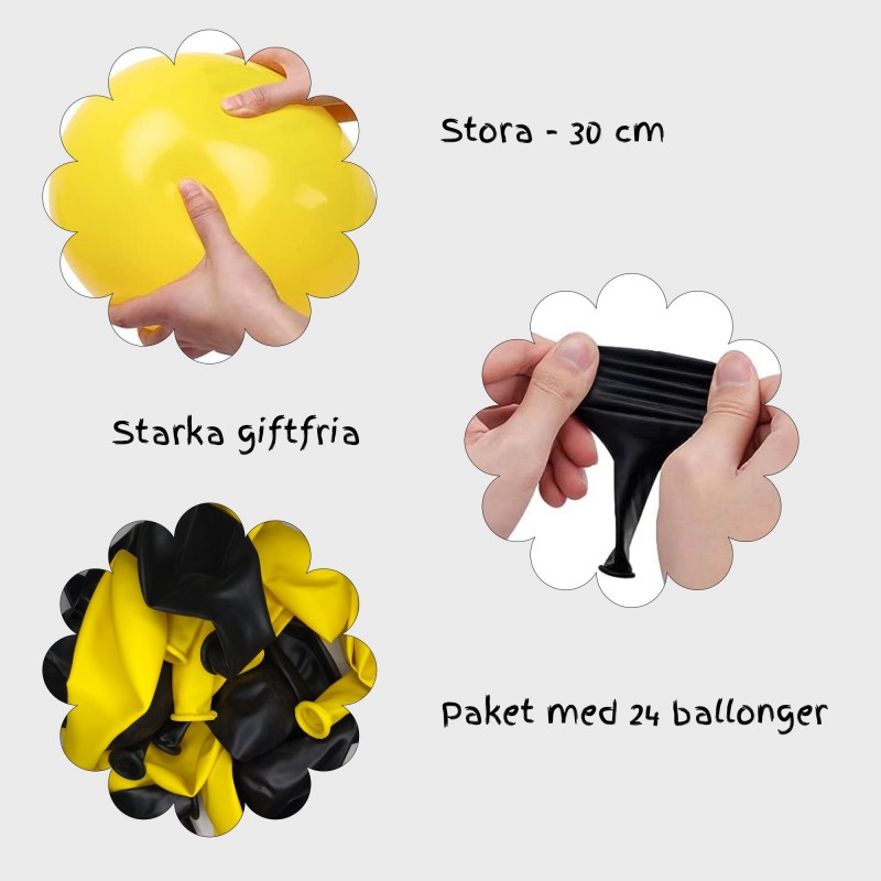 Latexballonger – Färgstarka Val för Alla Dina Festdekorationer - Ballonger Latex Gul Svart 24-Pack - 2