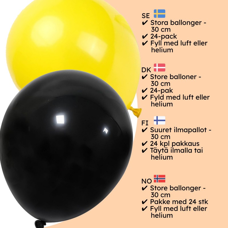 Latexballonger – Färgstarka Val för Alla Dina Festdekorationer - Ballonger Latex Gul Svart 24-Pack - 3