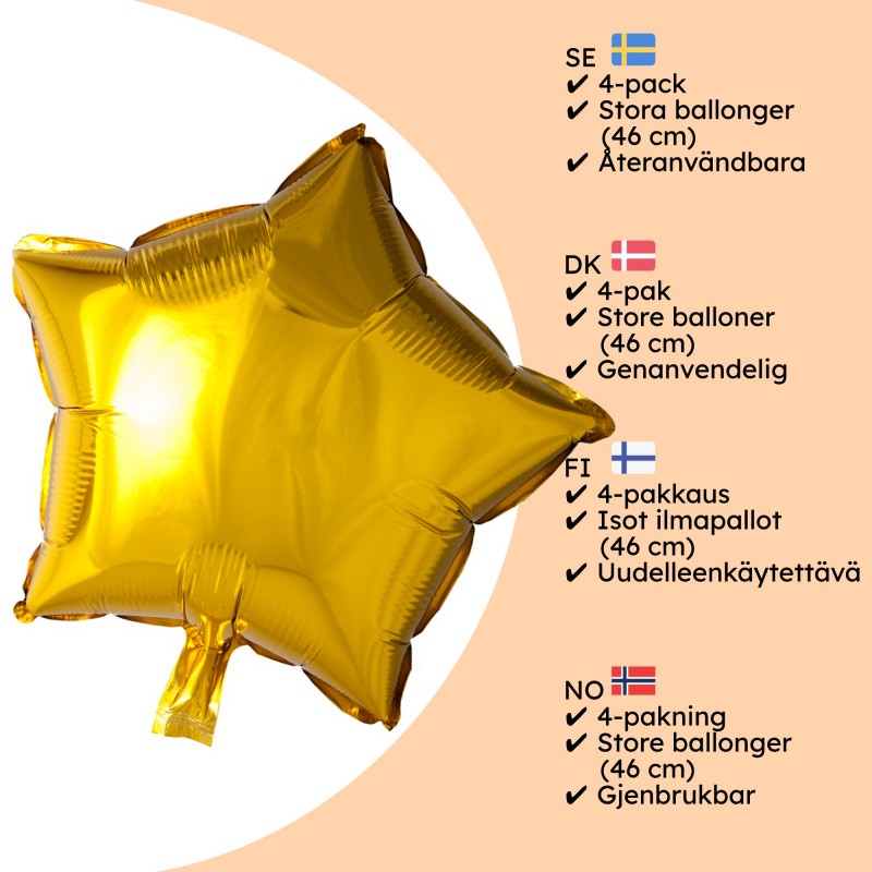 Folieballonger – Glamour och Glans till Din Festdekoration - Folieballonger Stjärna Guld - Guld Stjärna Självförslutande Metalli
