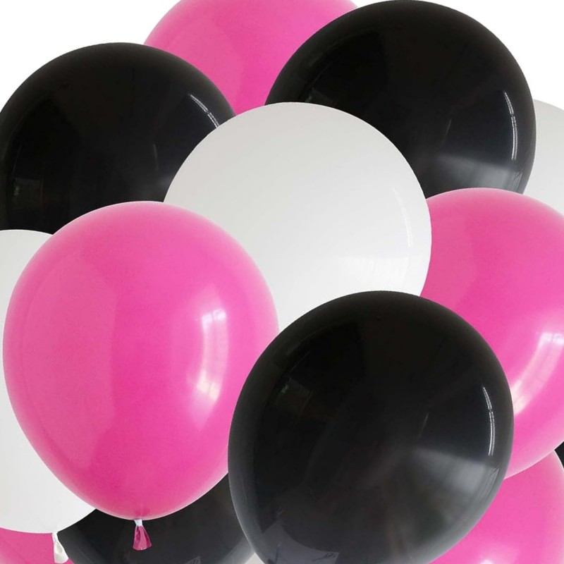 Latexballonger – Färgstarka Val för Alla Dina Festdekorationer - Ballonger Rosa, Vit och Svart 24-pack - 1