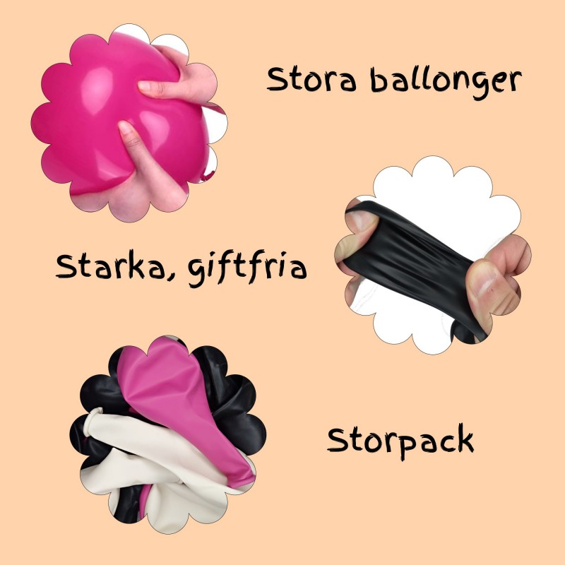 Latexballonger – Färgstarka Val för Alla Dina Festdekorationer - Ballonger Rosa, Vit och Svart 24-pack - 2