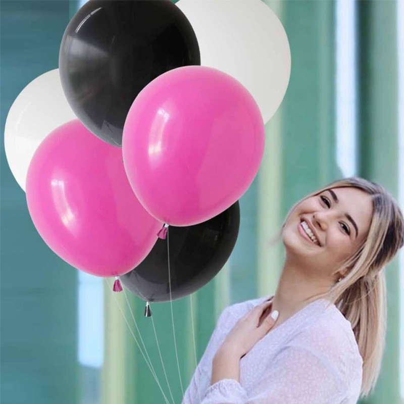 Latexballonger – Färgstarka Val för Alla Dina Festdekorationer - Ballonger Rosa, Vit och Svart 24-pack - 4