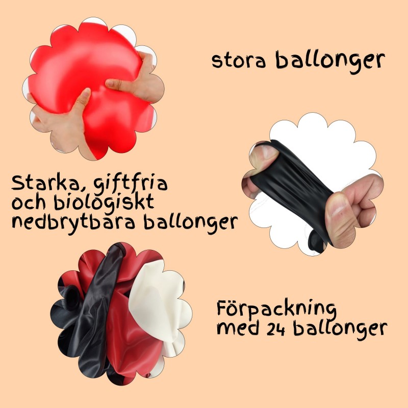 Latexballonger – Färgstarka Val för Alla Dina Festdekorationer - Ballonger Röd Vit Svart Latex 24-pack - 2