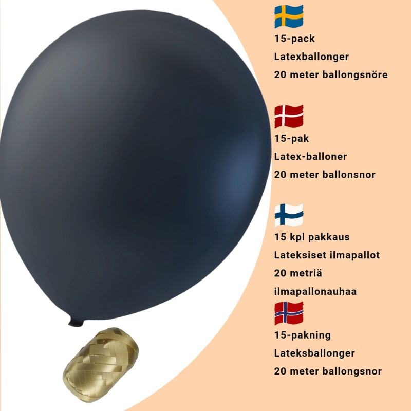 Sassier.se – Din Källa för Festdekorationer och Partytillbehör! - Svarta Latexballonger med Guld Snöre - 2