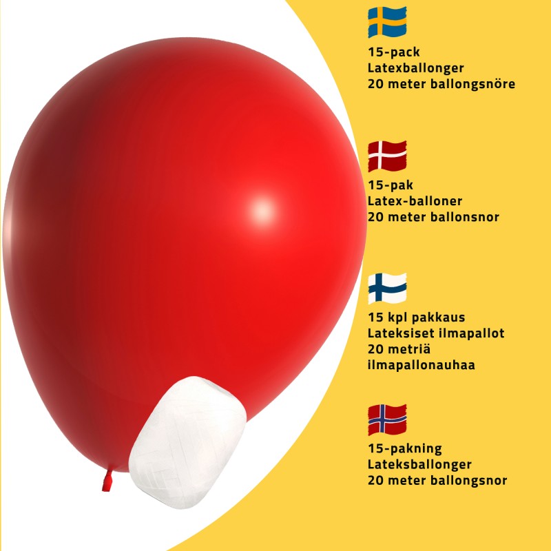 Sassier.se – Din Källa för Festdekorationer och Partytillbehör! - Röda Ballonger 15-pack Inkluderar Snöre - 2