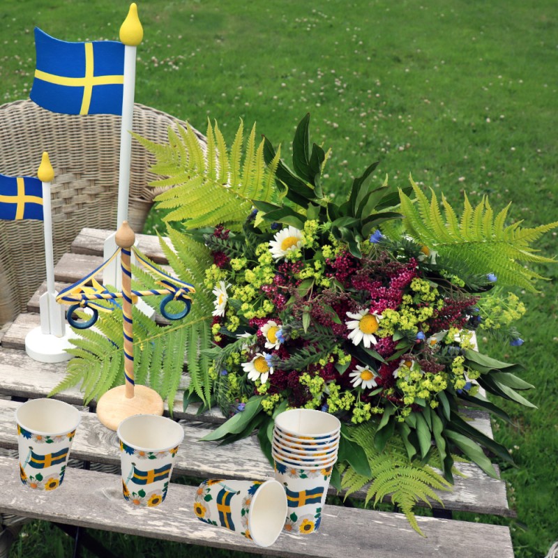 Sassier.se – Din Källa för Festdekorationer och Partytillbehör! - Svenska Flaggan Pappersmuggar - Blommor - 3