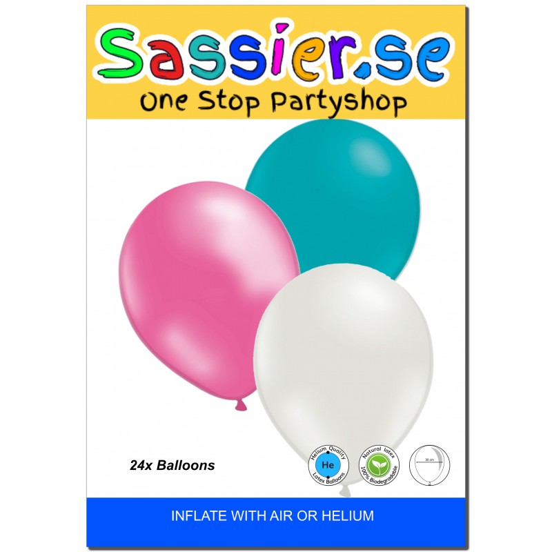 Sassier.se – Din Källa för Festdekorationer och Partytillbehör! - Ballonger 24-pack 3 färger turkos, vit och rosa - 5