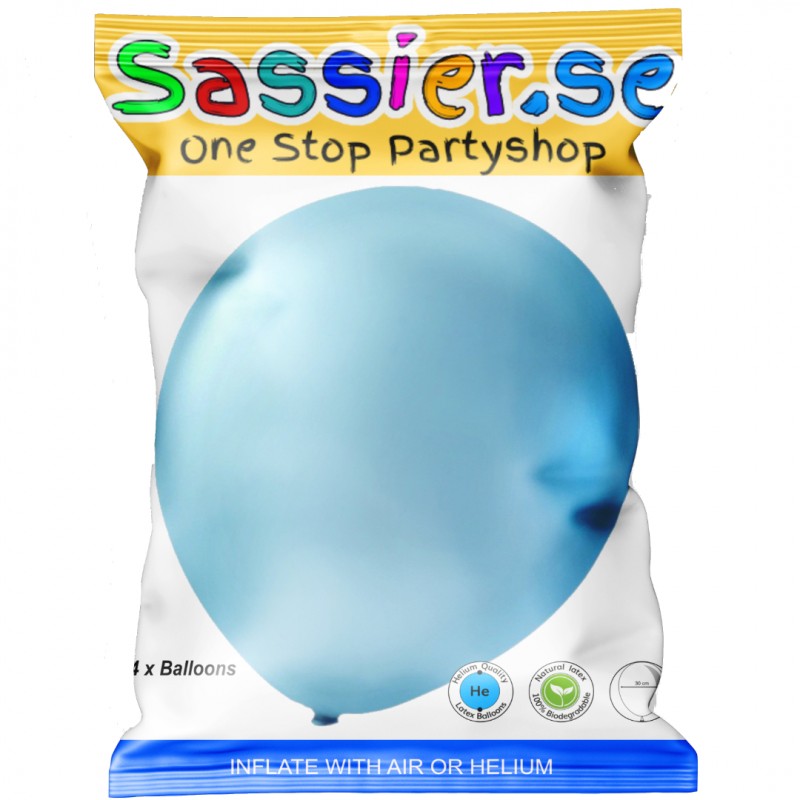 Ballonger - Sassier ballonger latex ljusblå metallic 24-pack - 4