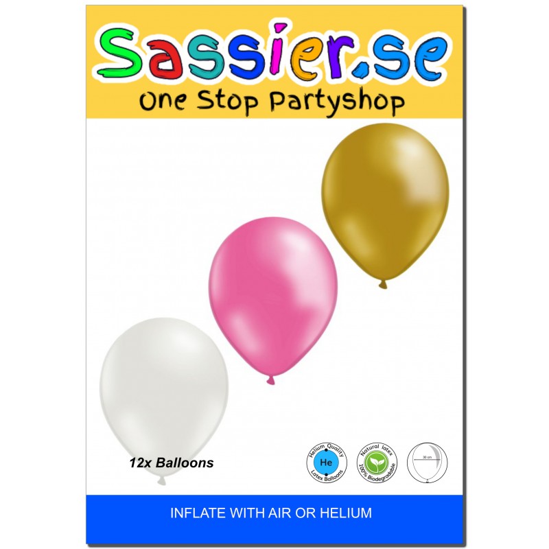 Ballonger - Ballonger 12-pack Guld, Rosa och Vit - 30 cm (12") - 9