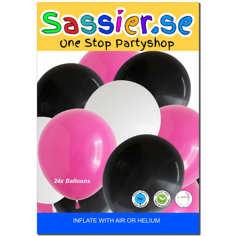 Latexballonger – Färgstarka Val för Alla Dina Festdekorationer - Ballonger Rosa, Vit och Svart 24-pack - 9