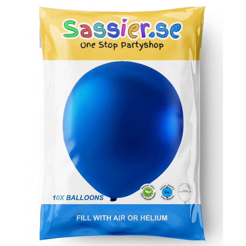 Enfärgade Ballonger – Stilrena Dekorationer för Enkla och Eleganta Fester - Ballonger Latex Blå Metallic - 10-pack - 4