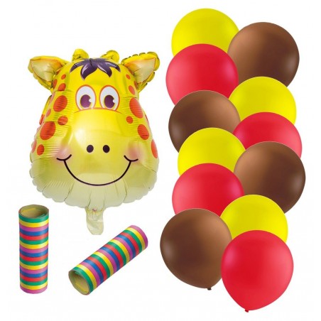 Ballonger - Folieballong Giraff + 12 Latexballonger och Serpentiner - 1