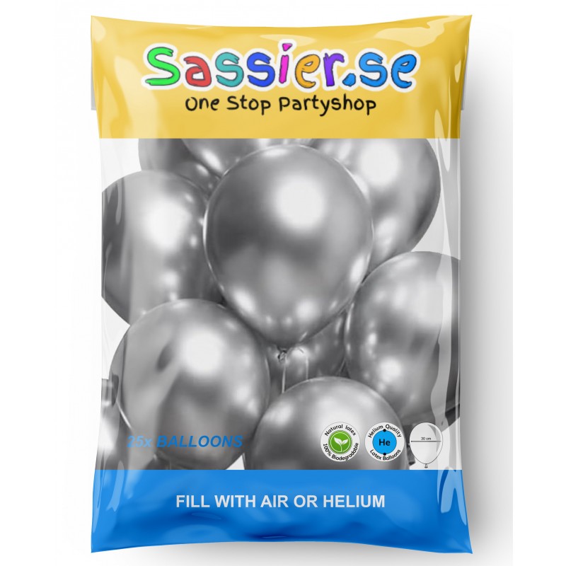 Ballonger - Sassier Party Fest Latex Ballonger Silver 30 cm (12tum) 25-pack - 6