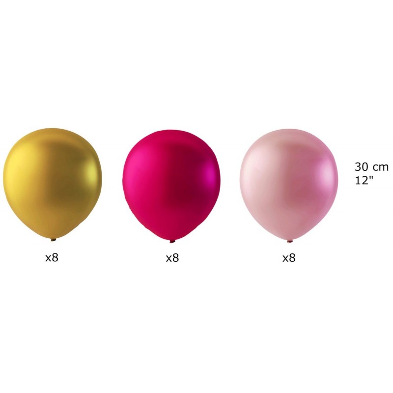 Tre färgglada ballonger: en rosa, en guld och en rosa, som sprider glädje och feststämning.