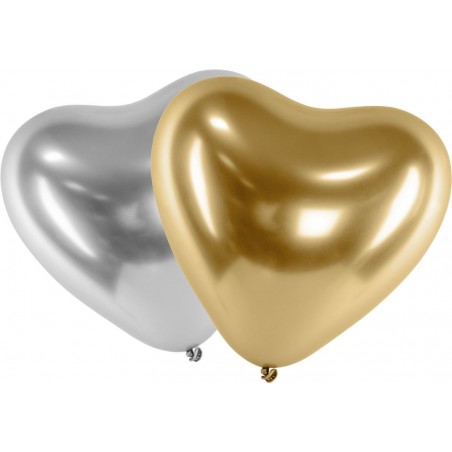 Ballonger - Ballonger Latex Hjärta Mix Guld - Silver | Chrome Effekt 10-pack - 1